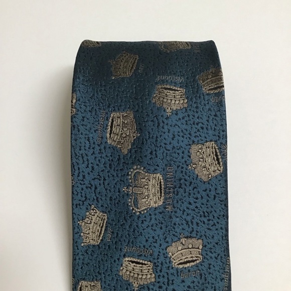 Moschino Tie Crowns 100% Silk Aqua Baron Viscount Marquess Duke Earl Vintage - Picture 15 of 15